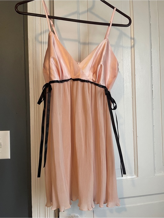 intimates by Flora Other - Flora Blush Pink Satin & Pleated Chemise with Black Ribbon Detail